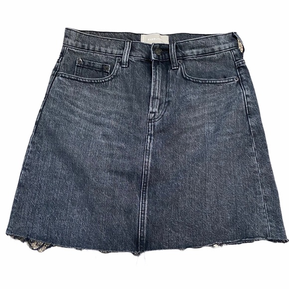 Everlane The Raw Hem Washed Black Denim Skirt 27 - Picture 3 of 6